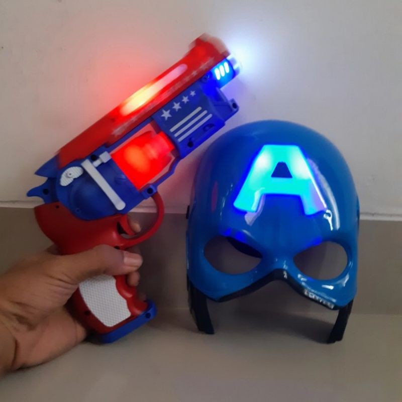 Mainan Set Topeng Dan Pistol Capt America Lampu Suara - Tembakan Anak