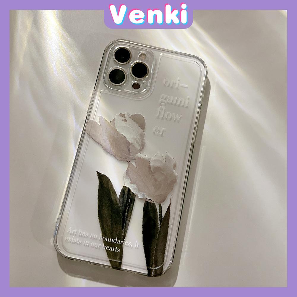 iPhone Case Silicone Soft Case TPU Clear Case Square Edge Camera Full Coverage Protection Shockproof White Flowers For iPhone 13 Pro Max iPhone 12 Pro Max iPhone 11 iPhone 7 Plus