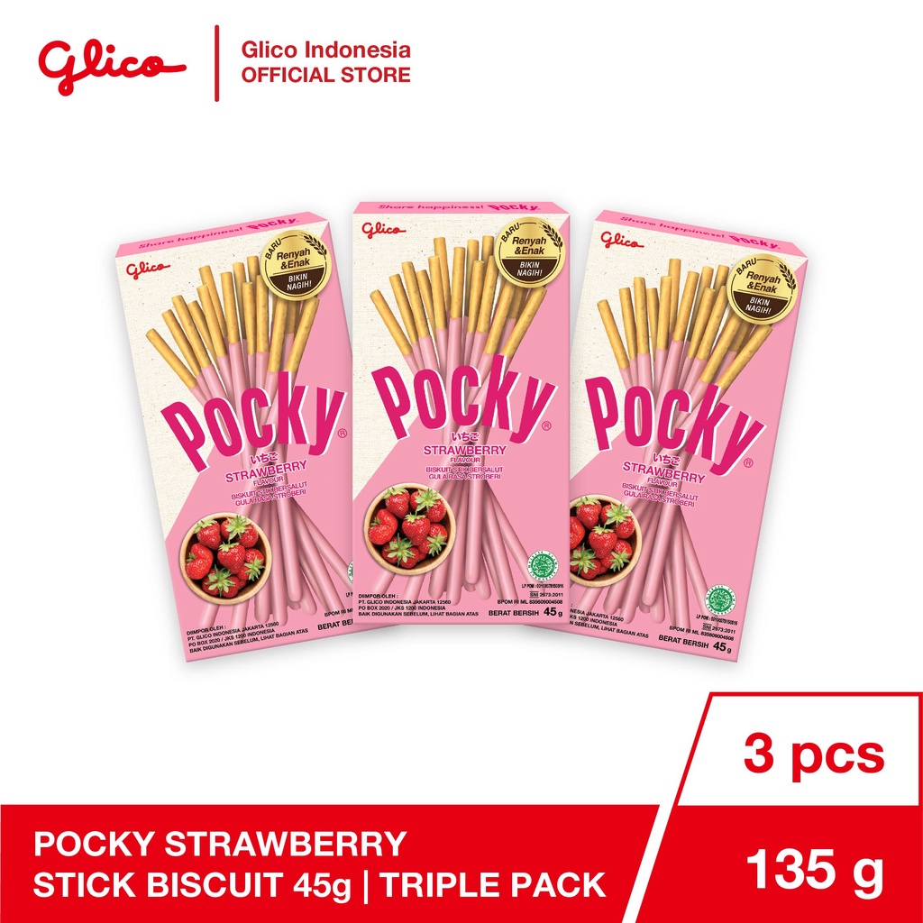 

Glico Pocky Strawberry Stick Biscuit 45g Triple Pack