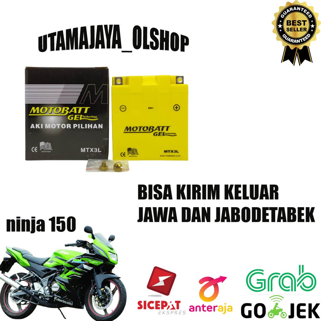 Aki motor kawaski ninja 150 motobatt motobat MTX3L accu kering gel ORIGINAL