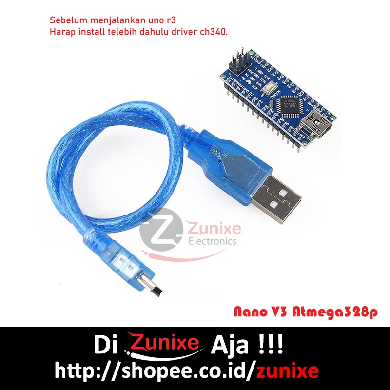 Nano V3 CH340 Compatible Soldered Plus Kabel Atmega328p