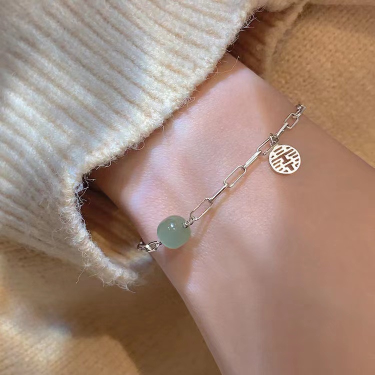 Gelang Tangan Sterling Silver 925 Dengan Manik-Manik Mutiara + Jade Untuk Wanita