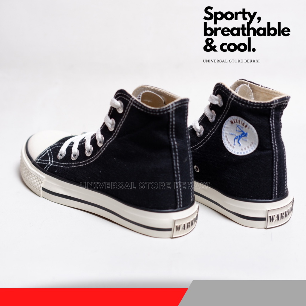 Sepatu Anak Sekolah Laki Perempuan Warrior warior Classic Original spatu anak skolah SD SMP SMA Hitam Putih Tali