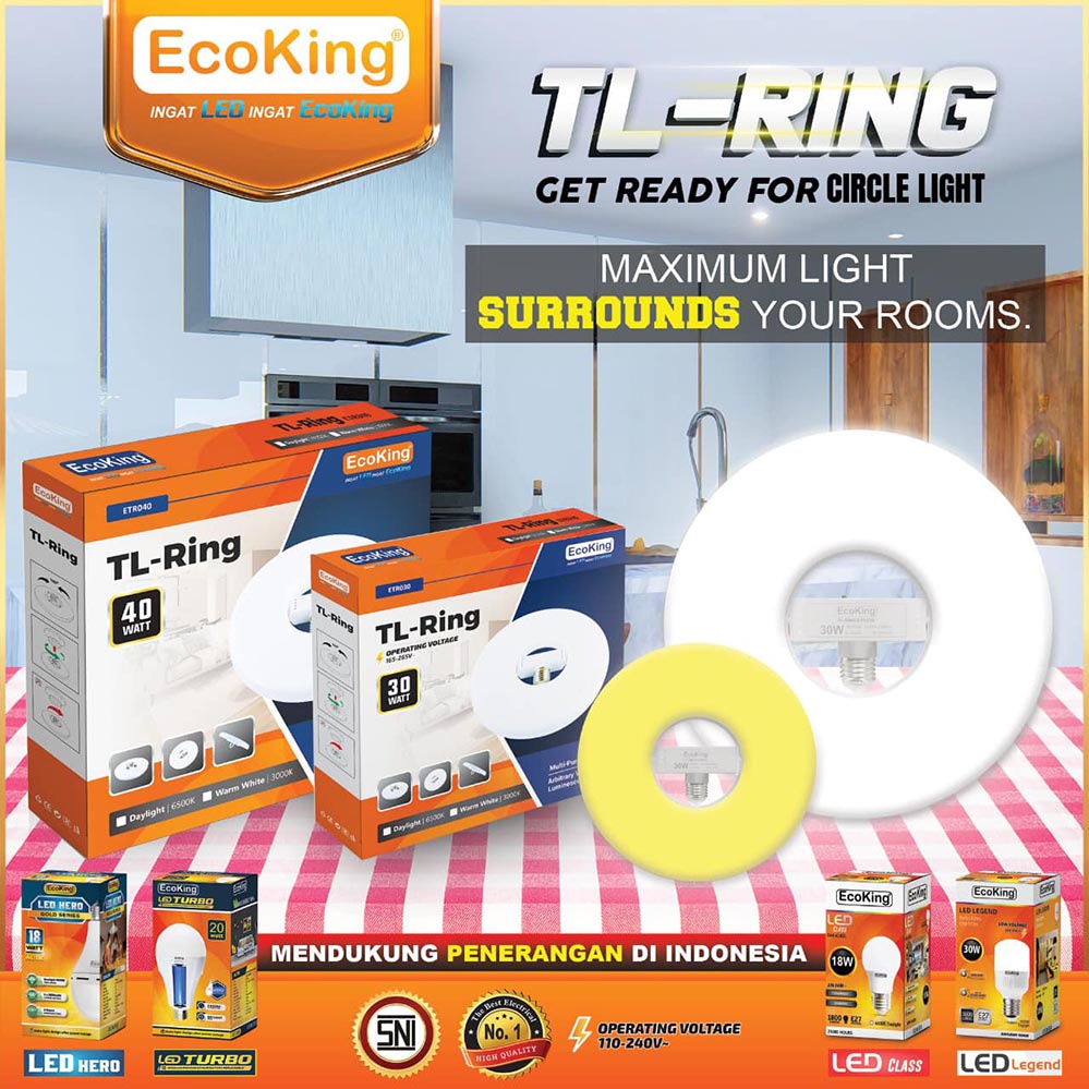 Ecoking lampu TL ring LED rumah 30W 40W Watt E27 ORIGINAL