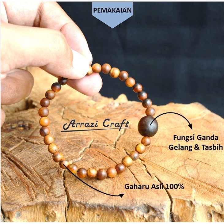 Gelang Tasbih Kayu Gaharu Zebra ASLI Wangi ORIGINAL kualitas Super Grade A Kalimantan 33 Butir