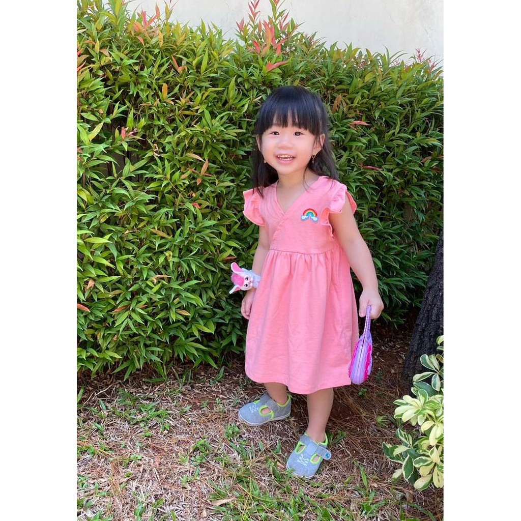 Dress Anak Bayi V Pelangi Mix Warna Size 1-5tahun-peach