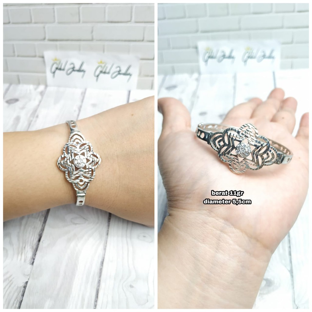 GELANG BANGLE JARING MATA PERAK ASLI LAPIS EMAS PUTIH S925 CI065