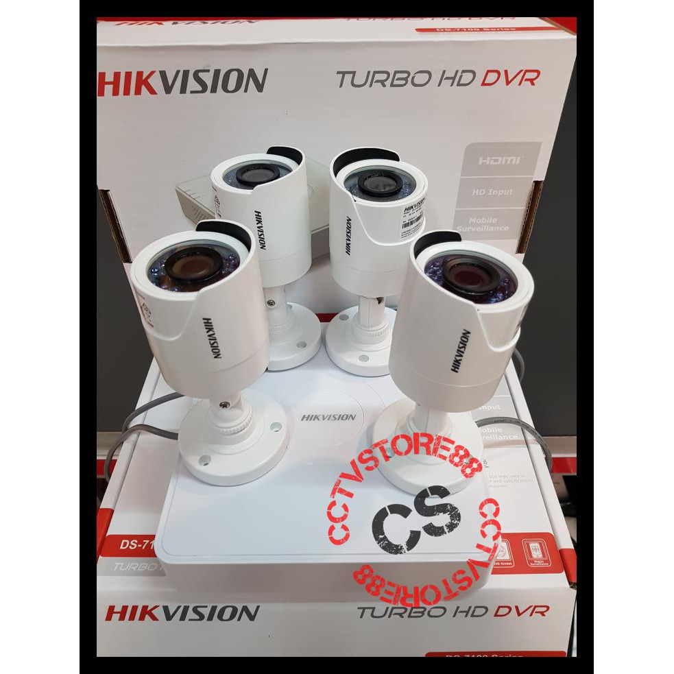 Best Seller Paket Cctv 4 Channel Hikvision Paket 4 Kamera Outdoor Hikvision 1.3 Mp Termurah