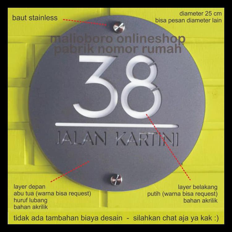 

Nomor / Nomer Rumah Akrilik / Acrylic 2 Layer Lingkaran Diameter 25cm NEW