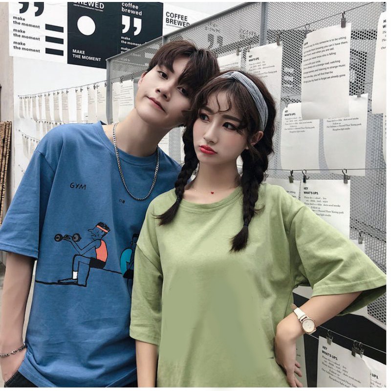 MYSTIQUE.ID-BAJU KAOS COUPLE GYM BLUE&amp;GREEN T-SHIRT LUCU DAN AESTHETIC