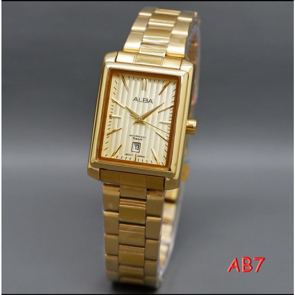 Jam Tangan Fashion Alba Wanita Tanggal Aktif Disean Kotak Rantai Stainless Waterresist