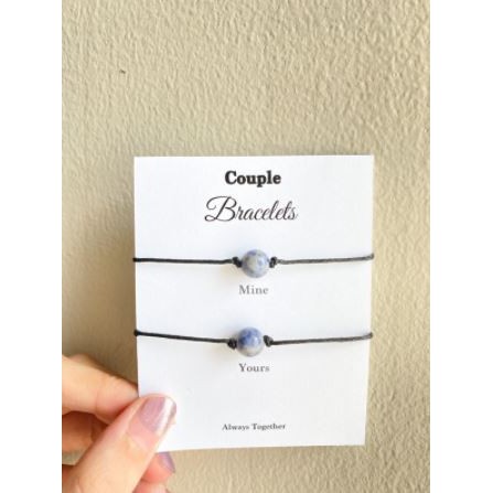 Gelang Couple Batu Alam Blue Ocean Tali Kulit Sintetis 1mm