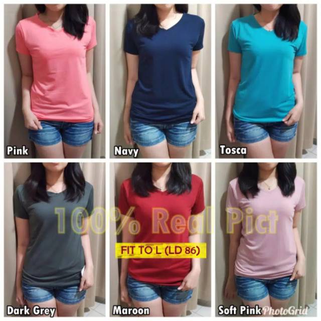 L- XXL V-NECK Pendek /Kaos Polos Basic Vneck Pendek /  t-shirt / Atasan Pakaian