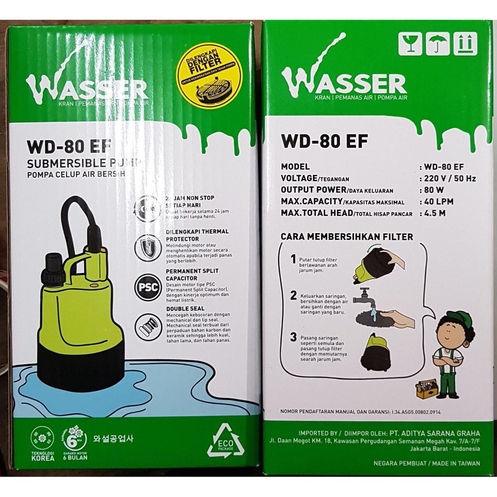 Wasser Pompa Celup Air Bersih WD80E 80 watt sekelas YORK