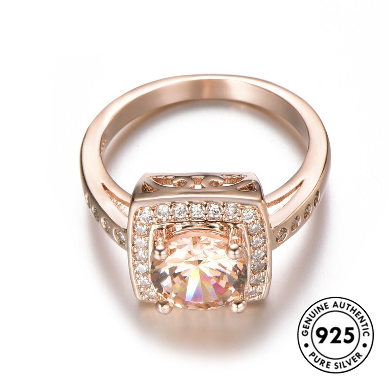 Cincin Bentuk Kotak Bahan S925 Silver Warna Rose Gold