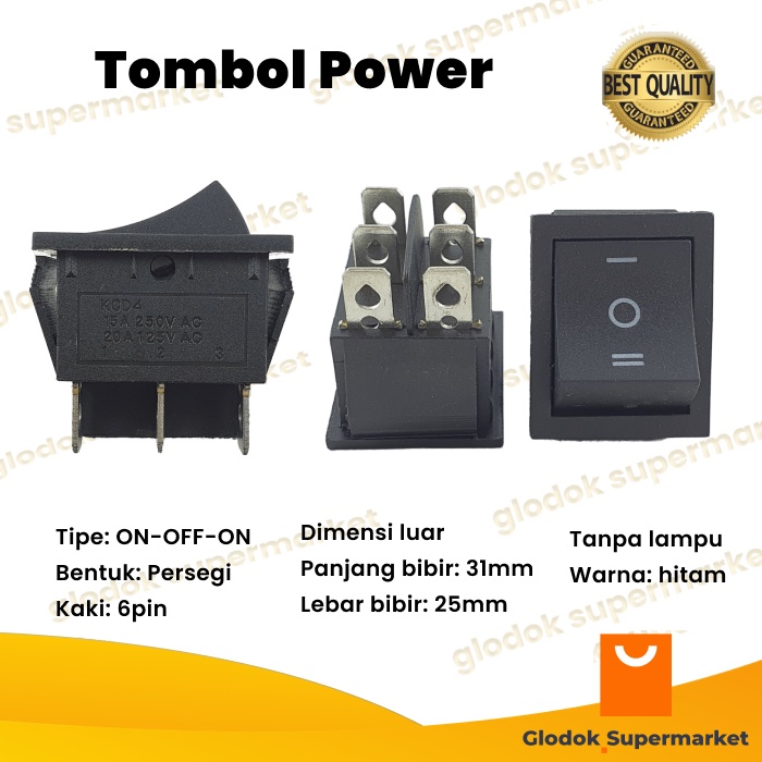 Saklar 6 pin On Off On Tombol Rocker 3 Posisi KCD4 Power Switch 6pin