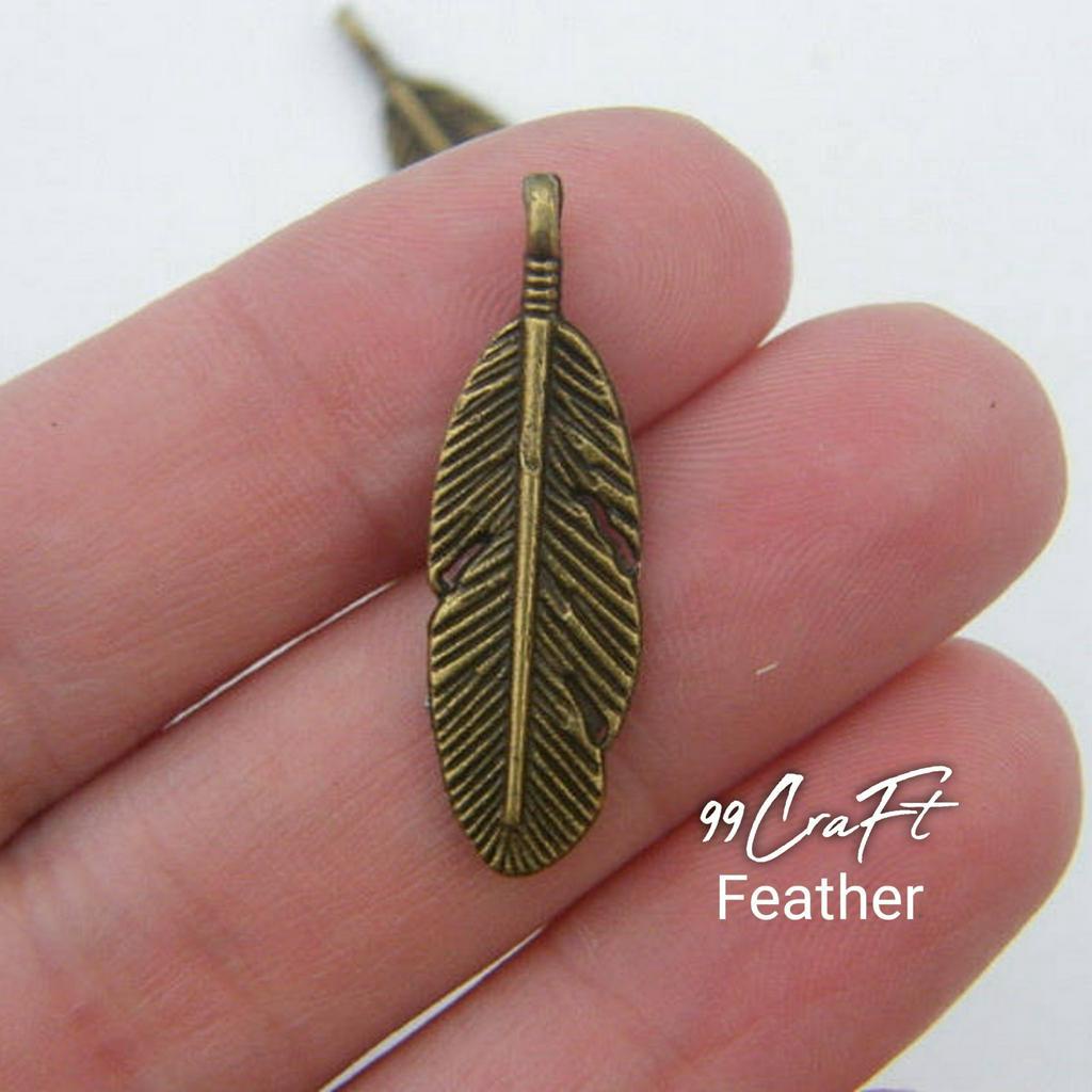 Charm bulu daun feather bandul bronze silver aksesoris membuat kerajinan gelang