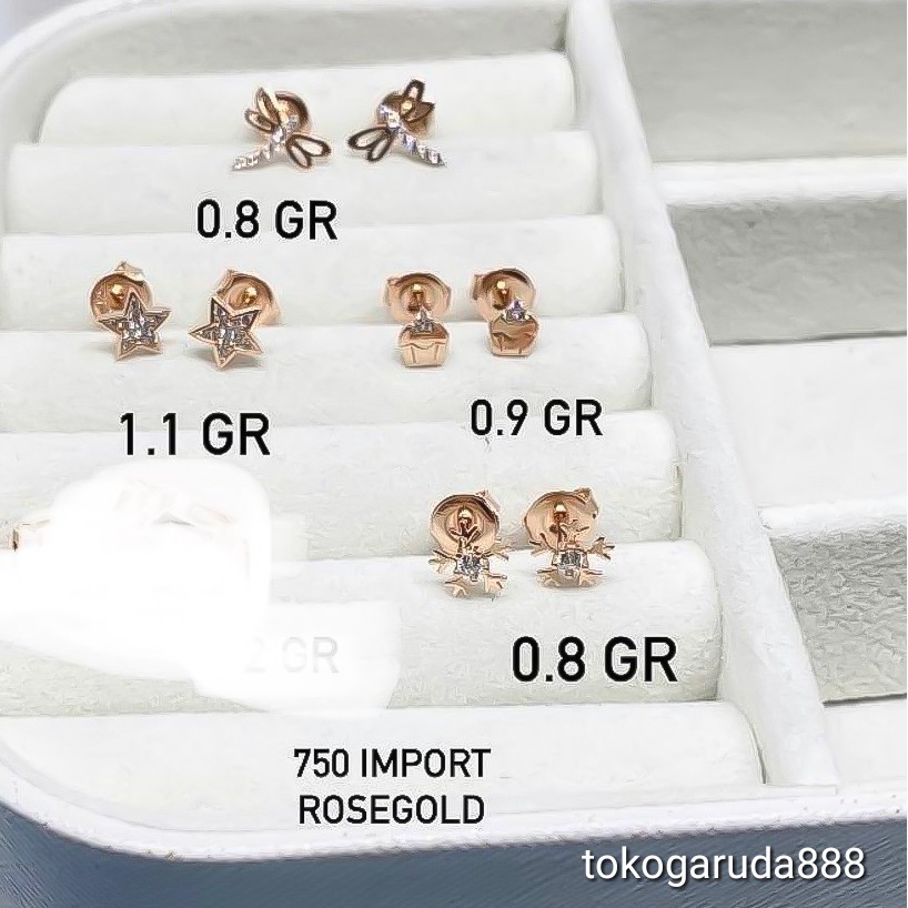 Anting duduk anak dan dewasa emas asli kadar 750 75% 22 17k cake love permata snow giwang kerabu paku cucuk stud