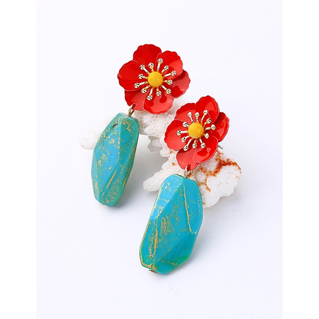 LRC Anting Tusuk Fashion Red Flower Shape Decorated Earringscc