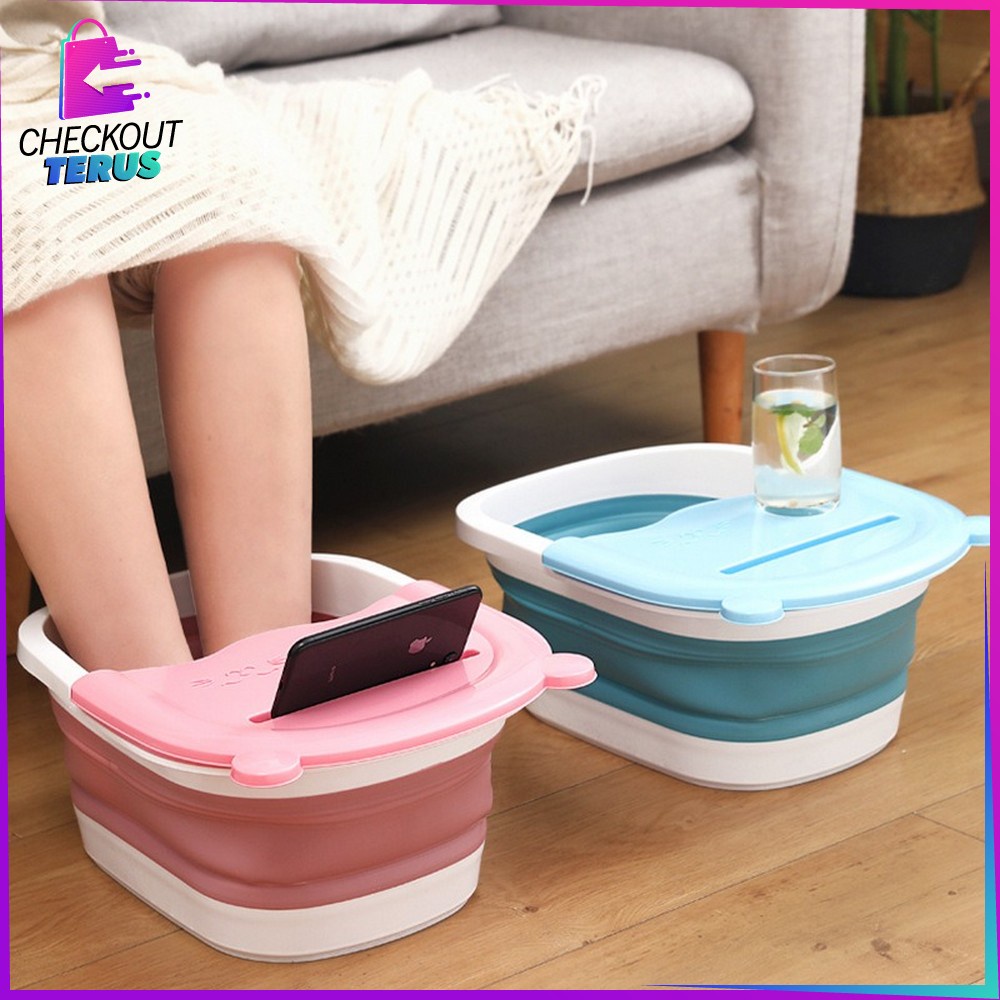 CT C538 Ember Lipat Baskom Plastik Motif Beruang Portable Multifungsi Ember Cuci Kaki Spa Pedicure Bear Pijat Kaki Refleksi Foldable