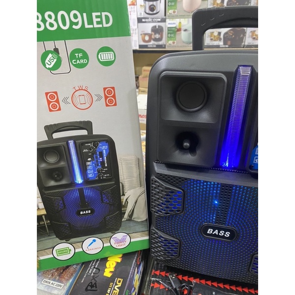 PAKET SPEAKER FLECO TERBARU F8809led FREE MIC WIRELESS + stand + remote control mantap