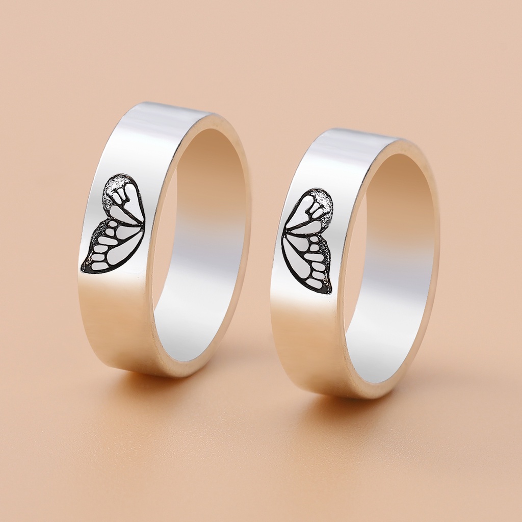 2pcs Cincin Pasangan Desain Kupu-Kupu Bahan 925 silver Gaya retro Ukuran 8 Untuk Pria / Wanita