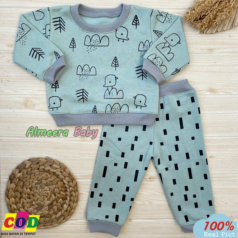 Setelan Baju Bayi Setelan Sweater Bayi Celana Jogger Bayi Motif Bird Usia 3-12 Bulan Almeera Baby and Kids