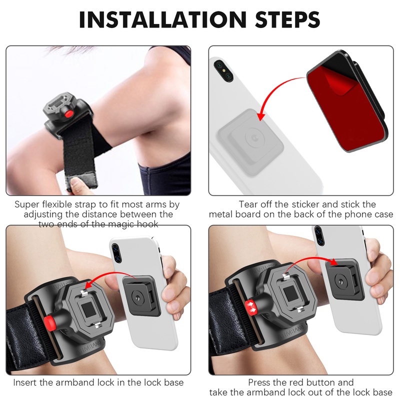 360° Rotatable Universal Sports Fitness Armband Phone Holder/Ban Lengan Dapat Dilepas Pergelangan Tangan Tas Ponsel/Outdoor Hiking Phone Grips Untuk Semua Ponsel Android/Penjualan Panas