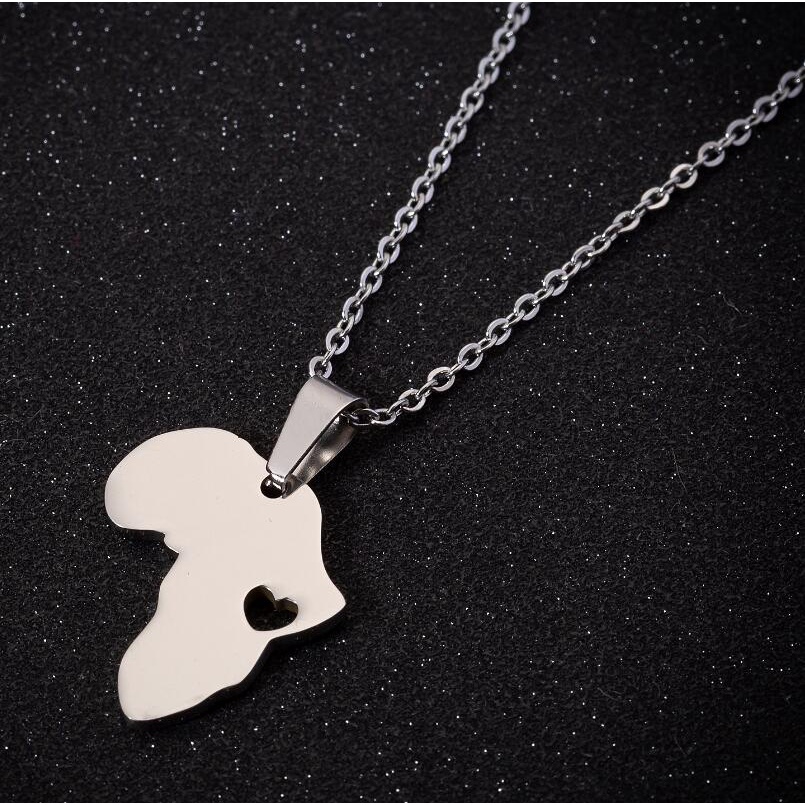 Kalung Rantai Kerah Desain Peta Afrika Bahan Stainless Steel Gaya Eropa Amerika Untuk Wanita