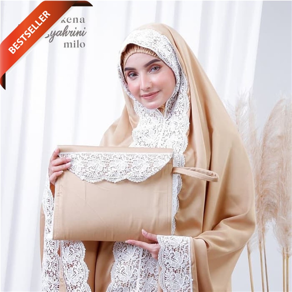 Mukena Dewasa Syantik Motif Elegan Lace Syahrini Bahan Kain Satin Velvet Adem