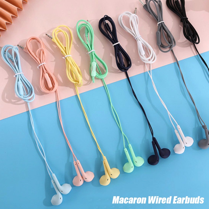 Headset Earphone Sport In-ear Bass Stereo Super Bass HiFi Jack 3.5mm Warna Permen Macaron Dengan Mic