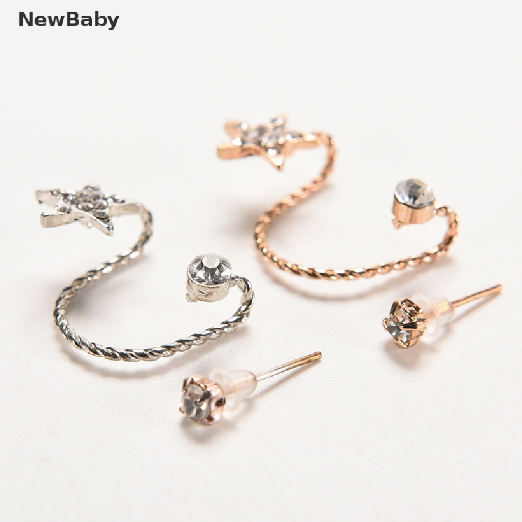 NewBaby Women Fashion Sparkling Crystal Pentagram Ear Clip Trendy Ear Cuffs Stud Earings ID