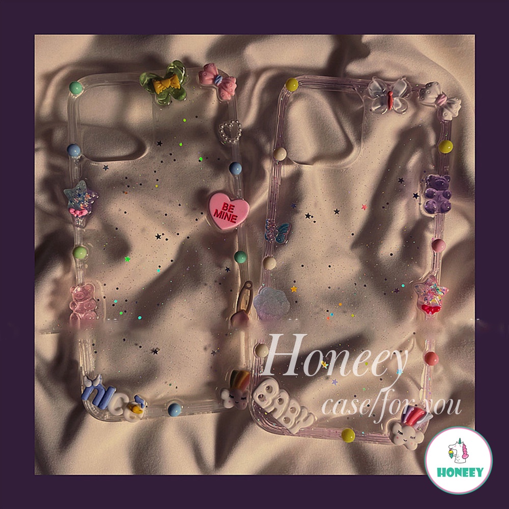 3D Dreamy Glitter Bear Bowknot Clear Phone Case compatible for IPhone Xr 7Plus 8Plus X XS 13 11 12 Pro Max Slim Fit Shockproof Soft TPU Shell