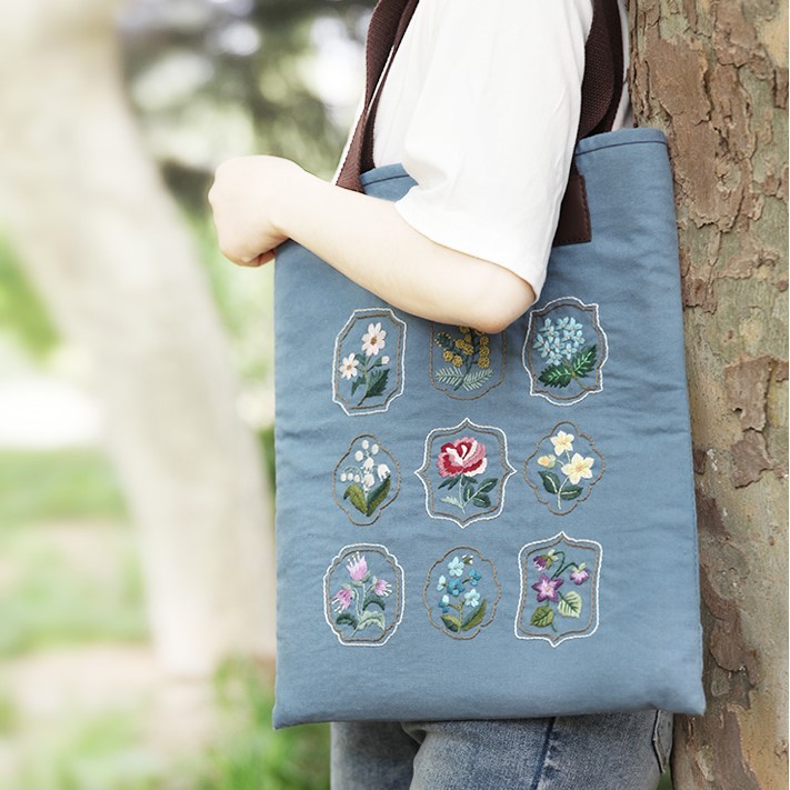 DIY embroidery kit sulam tote bag blue