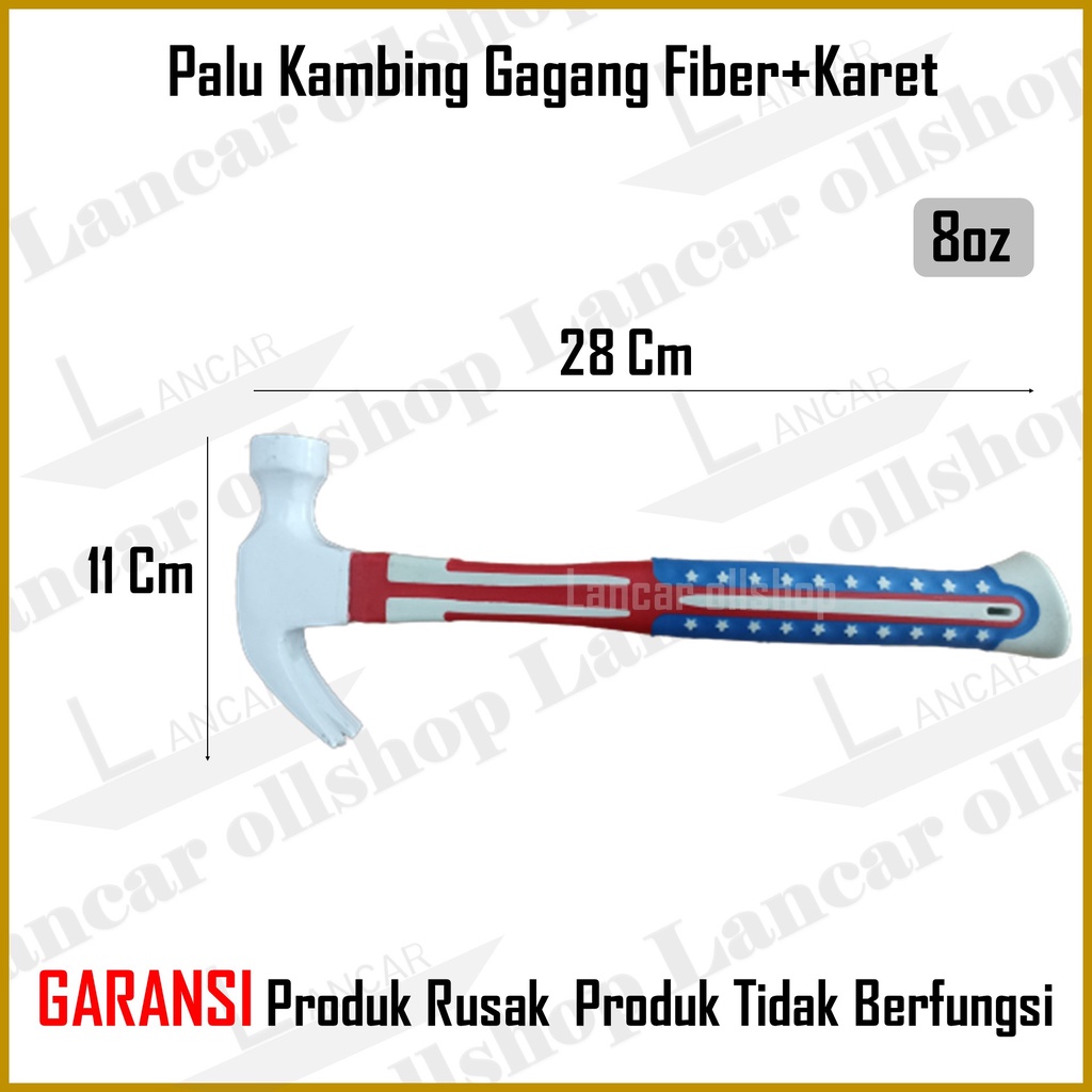 Palu Kambing Besi Martil Pencabut Paku Polos Gagang Fiber Lapis Karet Usa Murah 8oz