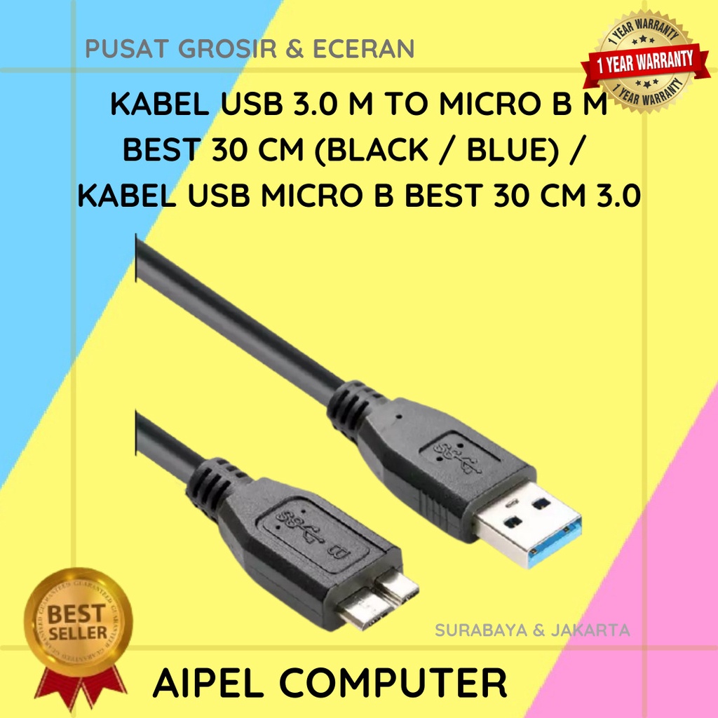 BB30 | KABEL USB 3.0 MALE TO MICRO B MALE BEST 30 CM (BLACK / BLUE) / KABEL USB MICRO B BEST 30 CM