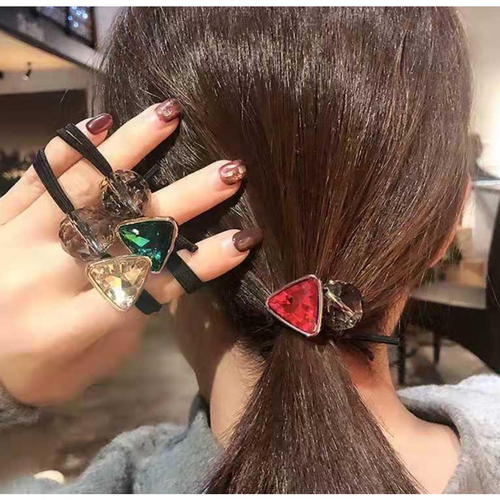 PA Ikat Rambut Anak Wanita Simple Dewasa Bahan Import Diamond / Kaca segitiga IR005