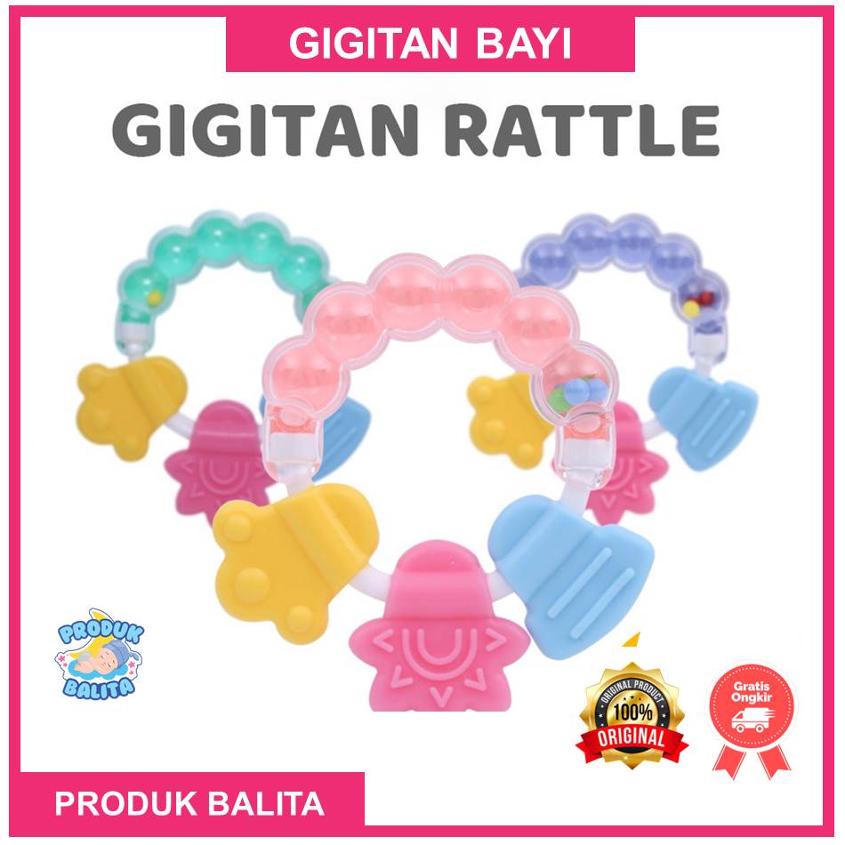 Teether Gigitan Bayi Kerincingan Bulat rattle genggam bayi Mainan Gigitan Bayi Bahan Silikon Murah