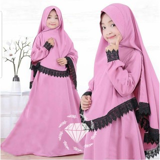 ROHIYA KIDS BAJU  GAMIS  ANAK  MUSLIMAH RENDA USIA  UMUR  12 14  