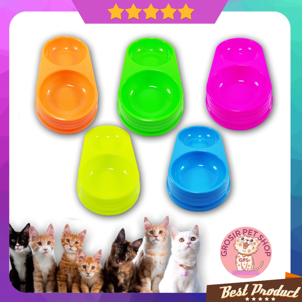 Mangkuk pakan kucing Anjing kelinci double plate anti slip besar bowl feeder