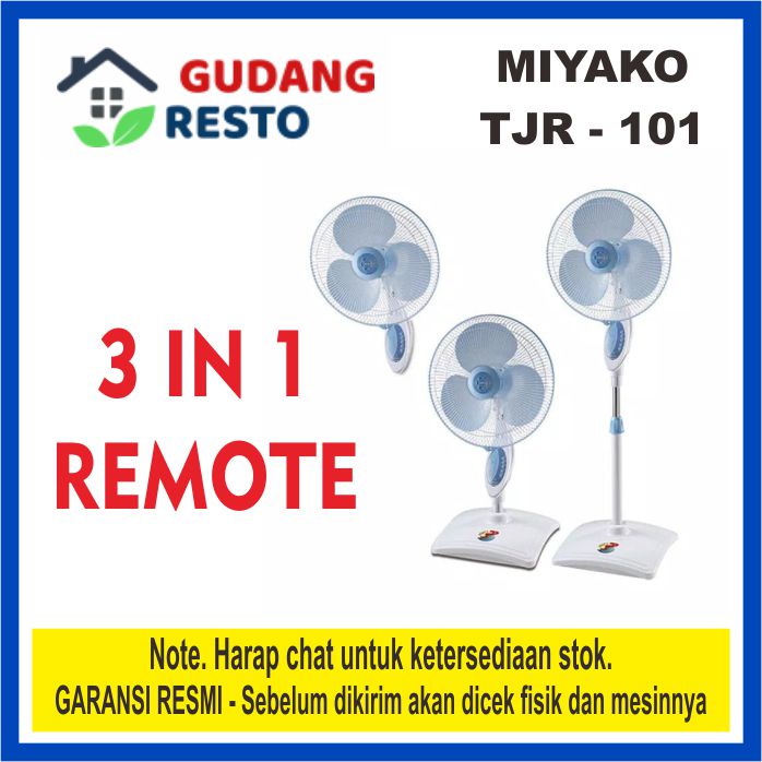 MIYAKO TJR 101 / TJR101 KIPAS ANGIN 16 INCH 3 IN 1 STAND / WALL / DESK FAN REMOTE BERDIRI / MEJA / DINDING