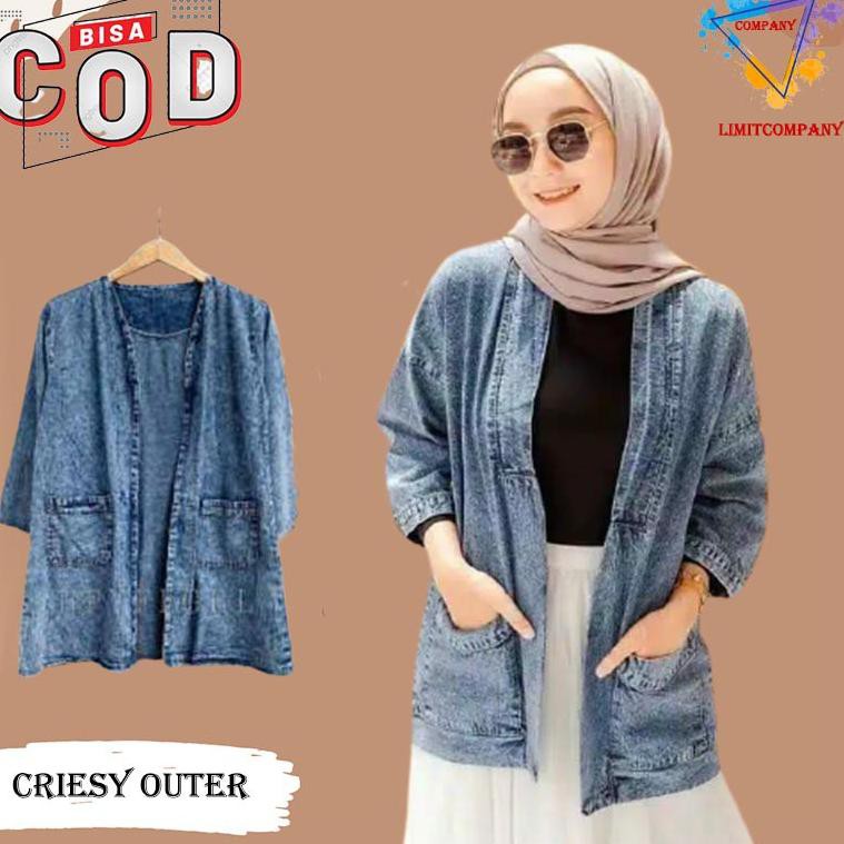 [ART. 609385] outer cardigan kimono jeans denim blazer jumbo wanita lengan panjang oversize murah da