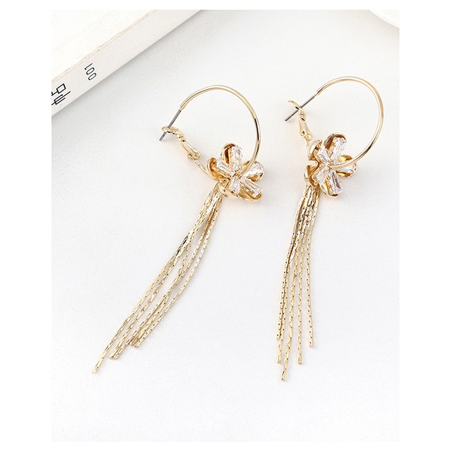 LRC Anting Tusuk Fashion Golden Small Buds Plated Real Gold Tassel S925 Silver Pin Earrings Y63060