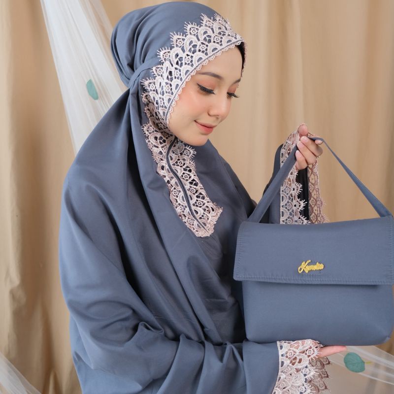 Mukena shanum renda mewah arabian resleting