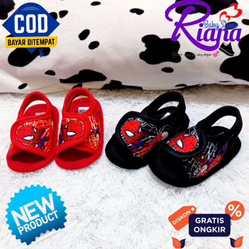 Sendal sepatu bayi prewalker motif Spiderman usia 0-12 Bulan