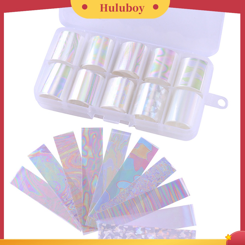 Huluboy Huluboy♡ 10 Rol Stiker Foil Transfer UV Gel Berkilau Untuk Dekorasi Manicure DIY