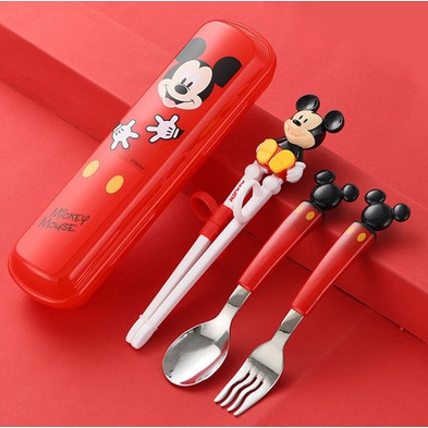 DISNEY ORIGINAL spoon fork training chopstick/sendok garpu set dengan kotak DM2324