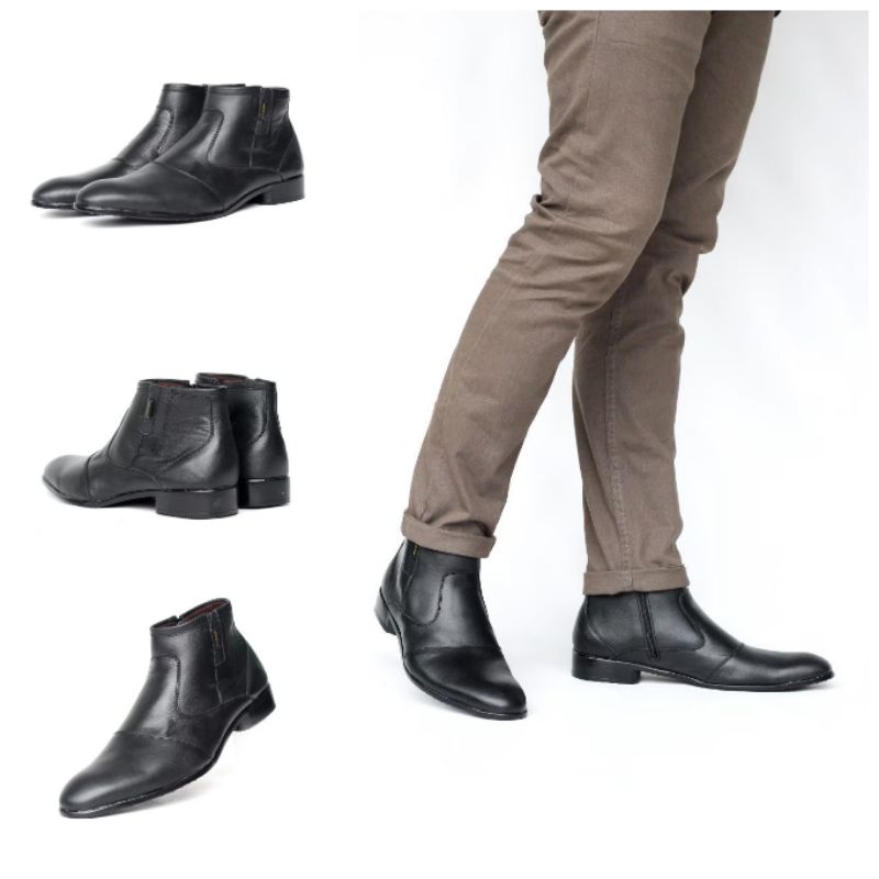 WOLF x FOX Sepatu Pantofel Cevany boots zipper resleting Original formal kerja kantor kulit asli