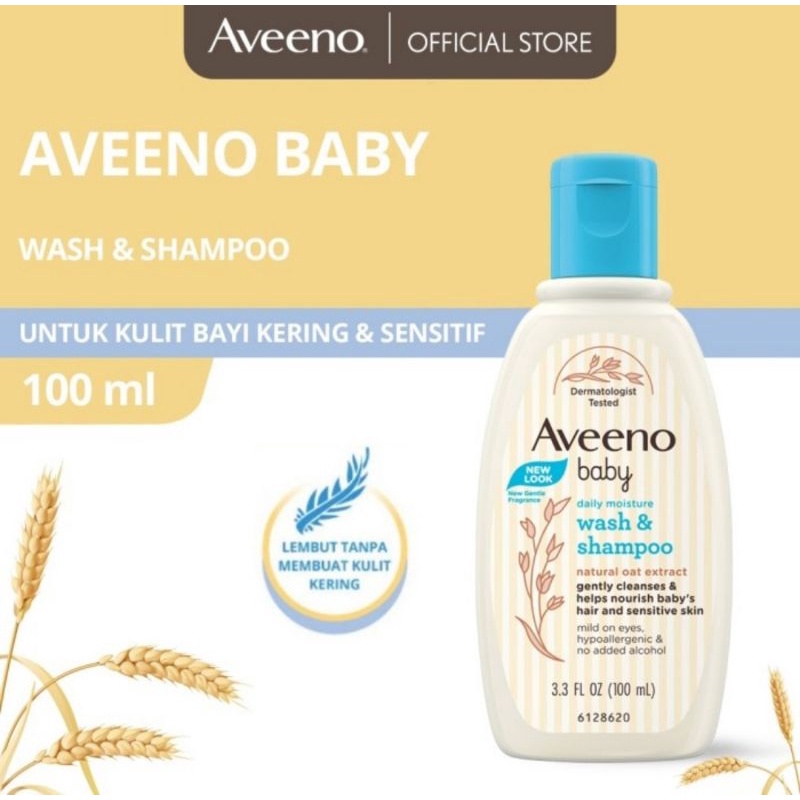 Aveeno Baby Daily Moisture Wash &amp; Shampoo 100ml - Sabun &amp; Shampo Bayi