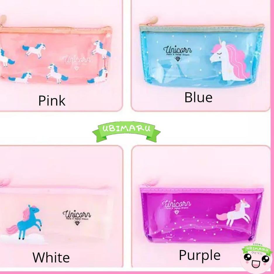 

[KODE PRODUK JG9US9195] [UBIMARU] UNICORN TRANSPARENT PENCIL CASE - TEMPAT PENCIL TRANSPARAN - UNICORN BAG